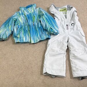 Spyder & Boulder Gear girls set Blue and Green Jacket with White Snow Pants sz 4